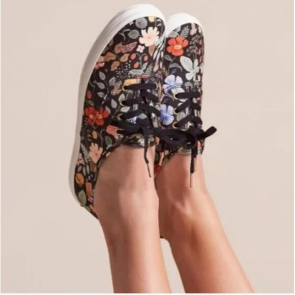 Keds Womens Floral Canvas Lace-Up Sneakers Navy Multicolor Size 8.5 - Picture 1 of 10